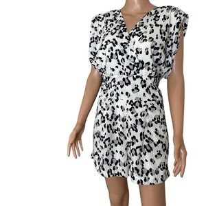 Bebe Romper jumpsuit cross over wrap animal print gray/black back zip SZ LG